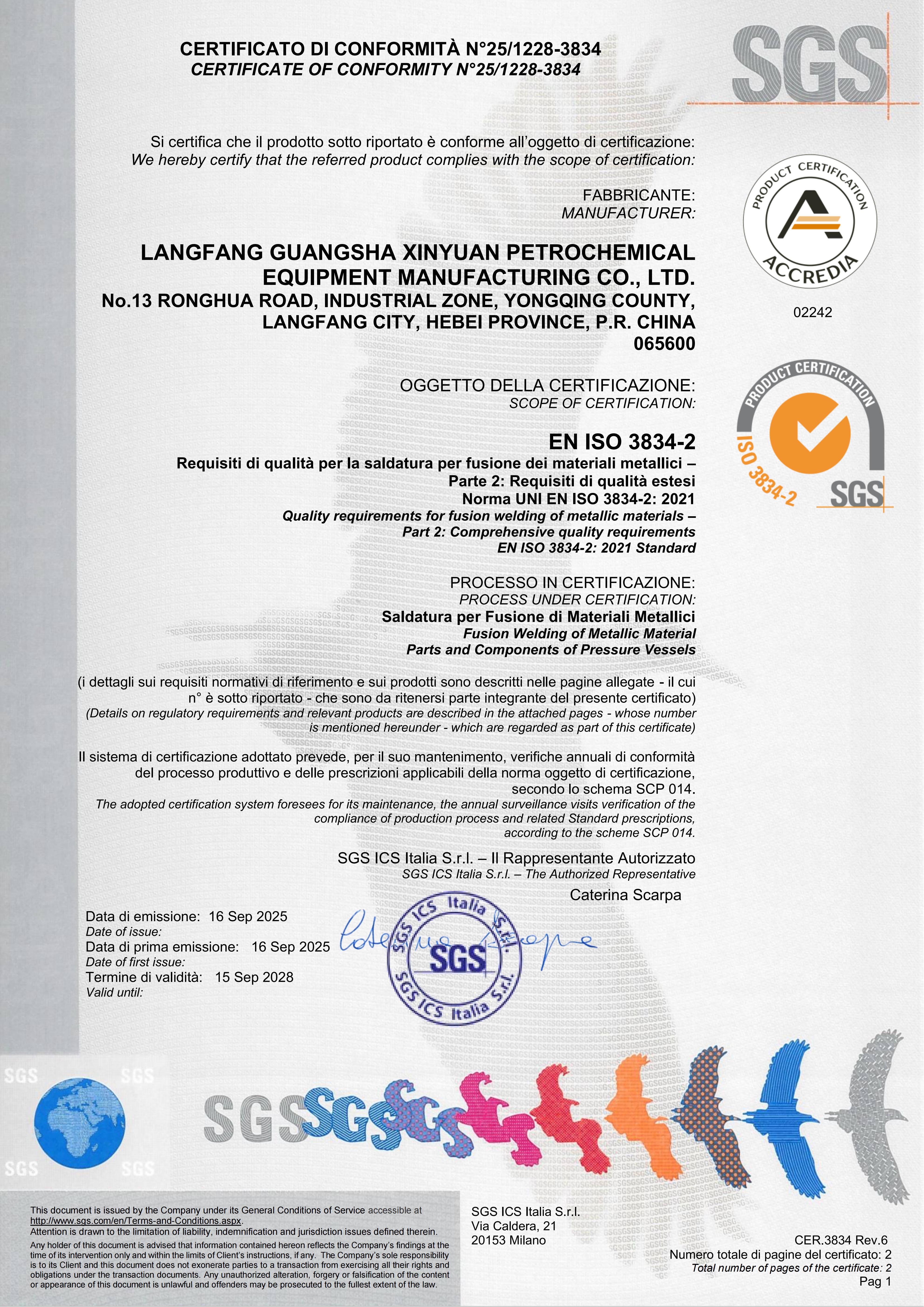 3834-2 Welding System Certificate